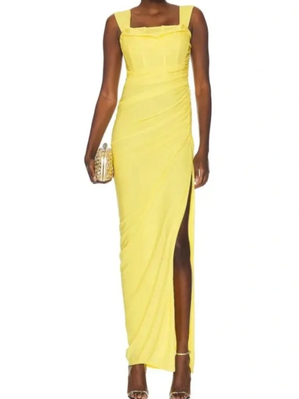 NWT STAUD Stormi Maxi Gown Yellow Off Shoulder Corset Bodice Dress Small - Picture 3 of 6